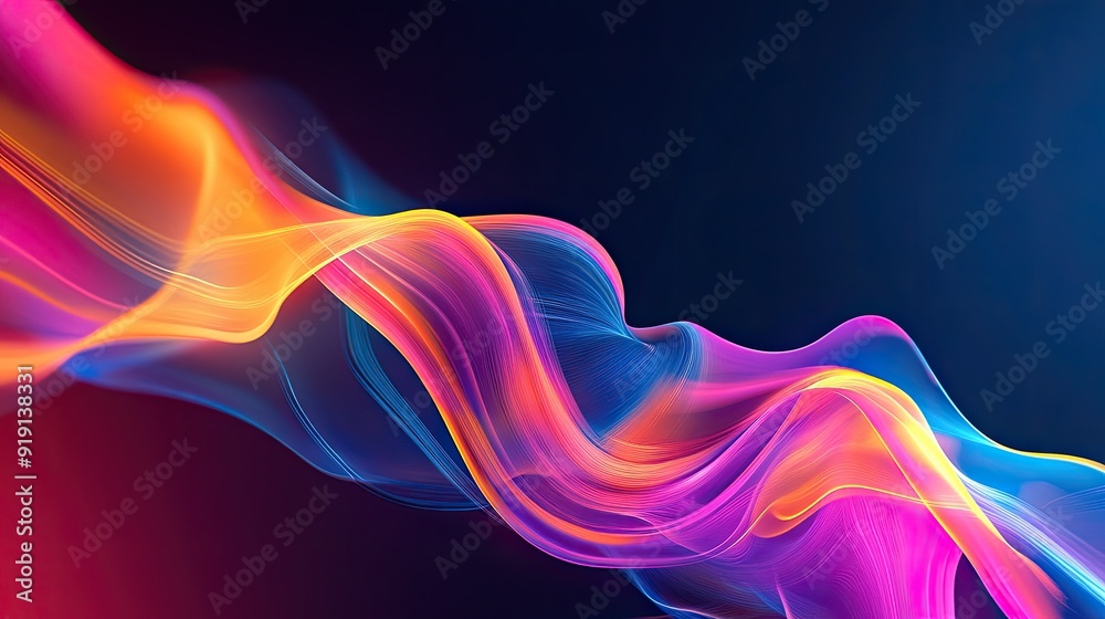 Poster abstract background with vibrant colors and dynamic motion. ample copy space on the right.