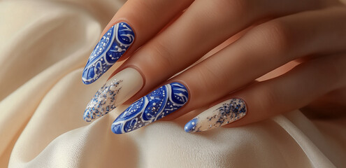 blue floral flower nail nails hand model 