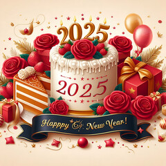 happy new year 2025 card banner  different colour of flowers.