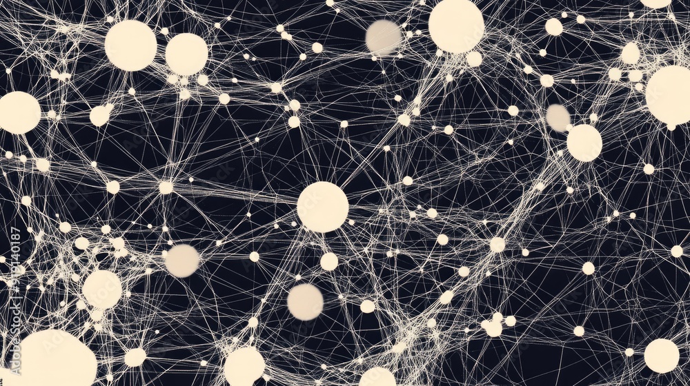 Poster abstract pattern with interconnected lines and dots. plenty of copy space in the upper right corner.