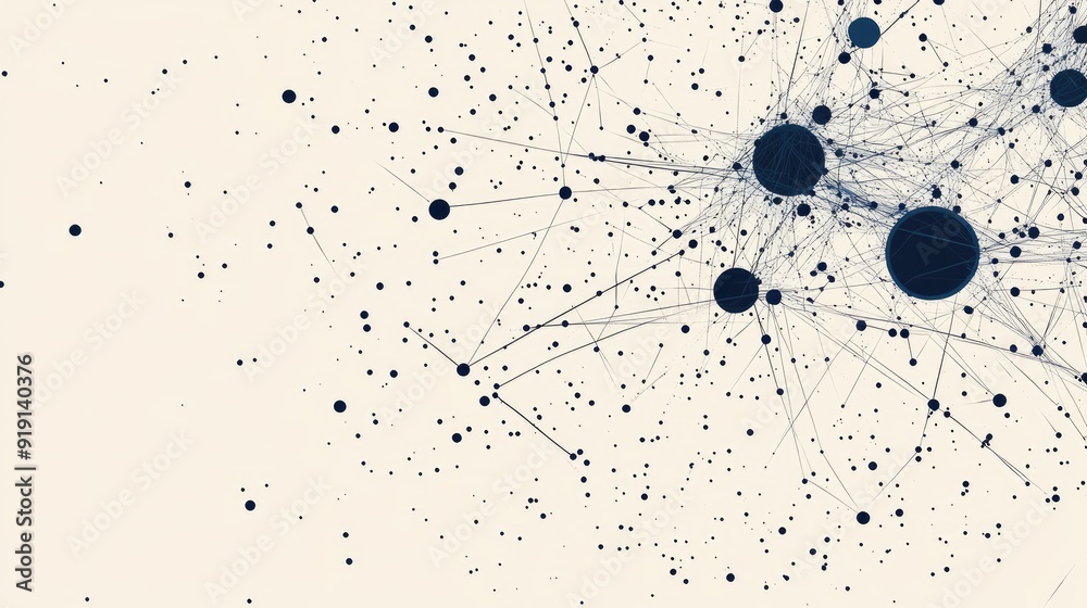 Poster abstract pattern with interconnected lines and dots. plenty of copy space in the upper right corner.