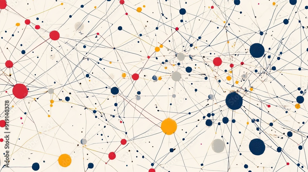 Poster abstract pattern with interconnected lines and dots. plenty of copy space in the upper right corner.