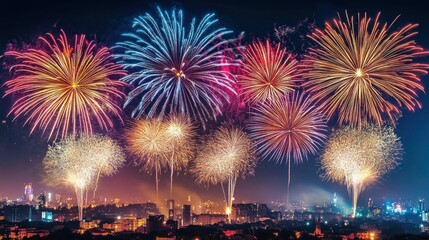 Spectacular Fireworks Display Over Cityscape