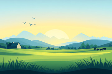 Naklejka premium Organic farm with a variety of crops and livestock coexisting with native wildlife