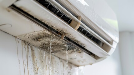 Leaky Air Conditioner with Water Dripping and Mold Growth