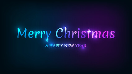 Merry Christmas and Happy New Year neon background