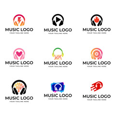 Set of Headphones music audio entertainment logo design template vector.