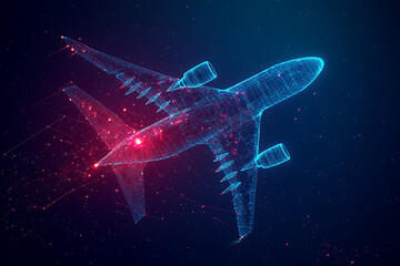 commercial airliner. Flying passenger or cargo plane. Travel or air freight concept.  air transport model. dark-Blue background