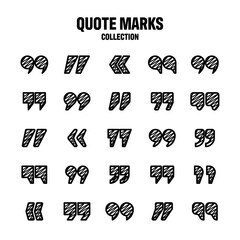 Fototapeta premium Hatched text quotation marks. Hand drawn quotes icon. Typographic speech mark symbol. Vector illustration. Message or comment. Vector illustration