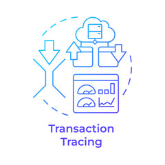 Transaction tracing blue gradient concept icon. Cloud database, tracking. Network traffic. Round shape line illustration. Abstract idea. Graphic design. Easy to use in infographic, presentation