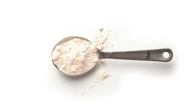 A Metal Measuring Spoon Filled with White Powder