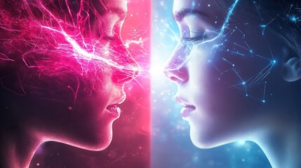 Ethereal Telepathy: Spirit Connection in Triadic Colors with Sci-fi Vibe, Top View