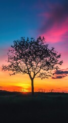Obraz premium Silhouette of Tree Against Colorful Sunset Sky - Nature Photography