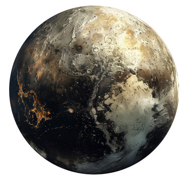 Pluto seen from space on solid transparent background 