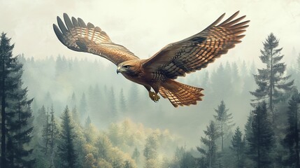 Obraz premium Majestic Hawk Soaring Above the Trees | Stunning Nature Photography