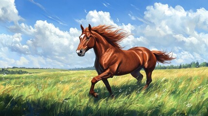 Obraz premium Horse Running in a Field