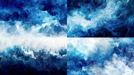 Watercolor blended colors, dynamic blues and whites of starry nights, seamless transitions, calming and otherworldly effect