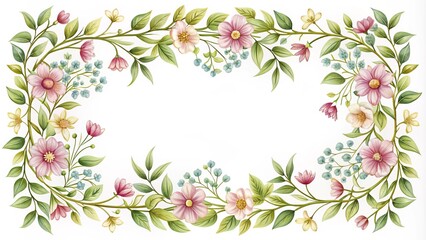 Delicate flowers and foliage intertwined in a whimsical garland design, creating a beautiful border for cards, frames, or other decorative elements.