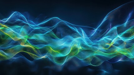 Obraz premium Abstract Blue and Green Wavy Lines Digital Art Background.