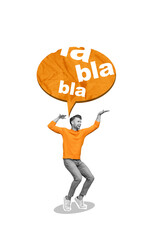 Vertical sketch creative composite photo collage of funny talkative guy dancing at party having fun...