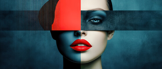 Abstract Surreal Contemporary Feminine Portrait A Captivating Modern Art Piece Featuring Bold Geometric Shapes and Vibrant Colors, Highlighting the Elegance and Mystery of the Female Form