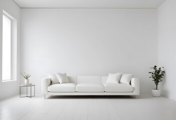 A white sofa in a minimalist white room modern living room with sofa