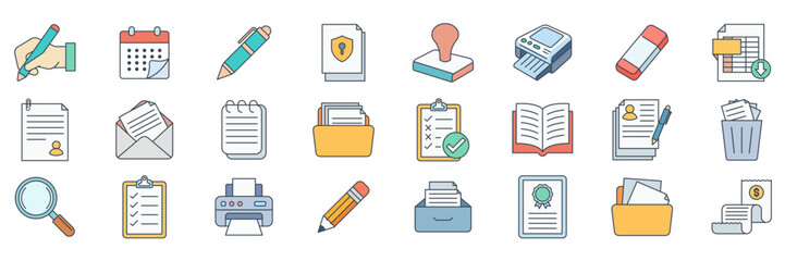 document icons set, Included icons as Book, Calendar, Report, Invoice and more symbols collection, logo isolated vector illustration