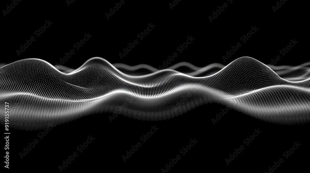 Poster waves of particles. abstract black geometric background. big data visualization. abstract futuristic