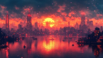 Cityscape with Sunset