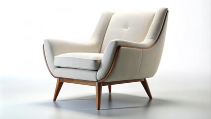 Elegant mid-century modern armchair silhouette against a bright white background, showcasing clean lines, sleek curves, and minimalist design elements of the iconic era.