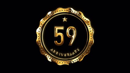59th Anniversary Celebration. Happy 59 Years Anniversary Animation in Gold Color on the Transparent Background, Alpha Channel. Great for greetings, celebrations, events, and gifts.