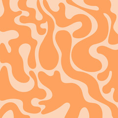 Monochrome orange abstract background. Groovy design with liquid waves lines. Trendy retro vintage illustration, vector poster.	