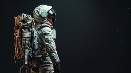 Fototapeta premium Astronaut in Space Suit with Backpack Against Starry Sky