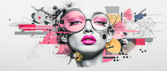 Abstract Surreal Contemporary Feminine Portrait A Captivating Modern Art Piece Featuring Bold Geometric Shapes and Vibrant Colors, Highlighting the Elegance and Mystery of the Female Form