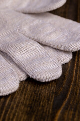 white gloves for construction work are on the table