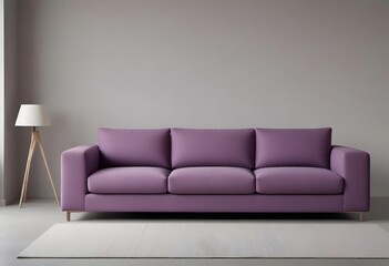 Modern living room interior with purple colour Sofa. Authentic home apartment interior with blank wall