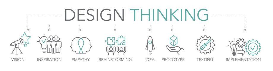 Design Thinking - thin line two-tone icon concept vector illustration
