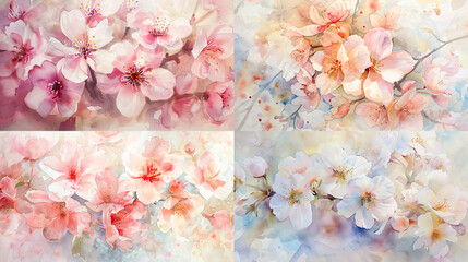 Watercolor glazing of spring blossoms, delicate petals, and soft colors
