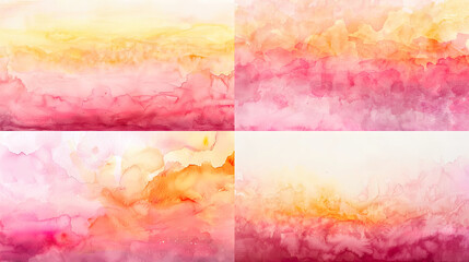 Watercolor gradient wash of a sunrise sky, blending soft pinks and oranges, creating a serene and vibrant background
