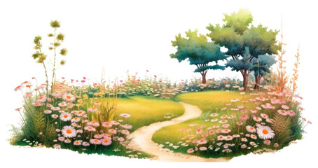 PNG Serene meadow with blooming flowers