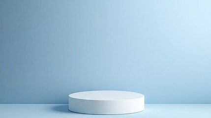 A round pedestal with a solid light blue background, ideal for clean and fresh product displays.