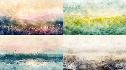 Watercolor grainy wash, gentle hues of abstract fields, seamless transitions, serene and artistic effect