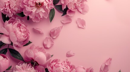 A pink background with pink flowers and pink petals
