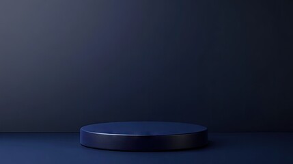A round pedestal with a solid navy blue background, ideal for high-end product displays.