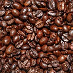 Fototapeta premium Seamless pattern of roasted coffee beans closeup macro