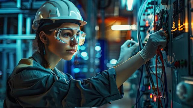 Female electrical engineer working in factory