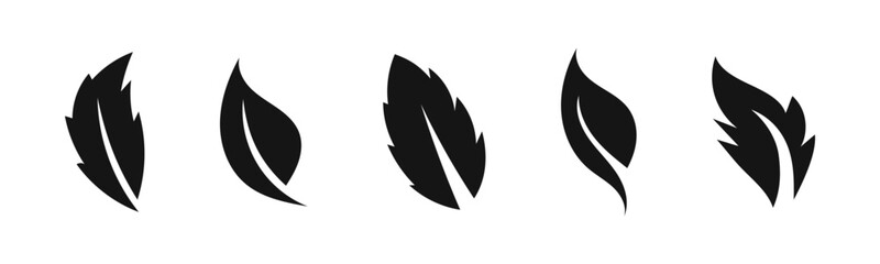 Obraz premium Leaf vector icon set. Leaves flat black icons.