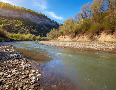 Landscape with a riverain bank, on a sunny day in summer 