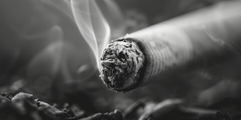 Cigarette emitting smoke. Ideal for illustrating smoking habits and addiction.