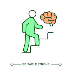 Evolution RGB color icon. Cognitive development. Personal growth. Knowledge gathering. Education concept. Thought process. Isolated vector illustration. Simple filled line drawing. Editable stroke